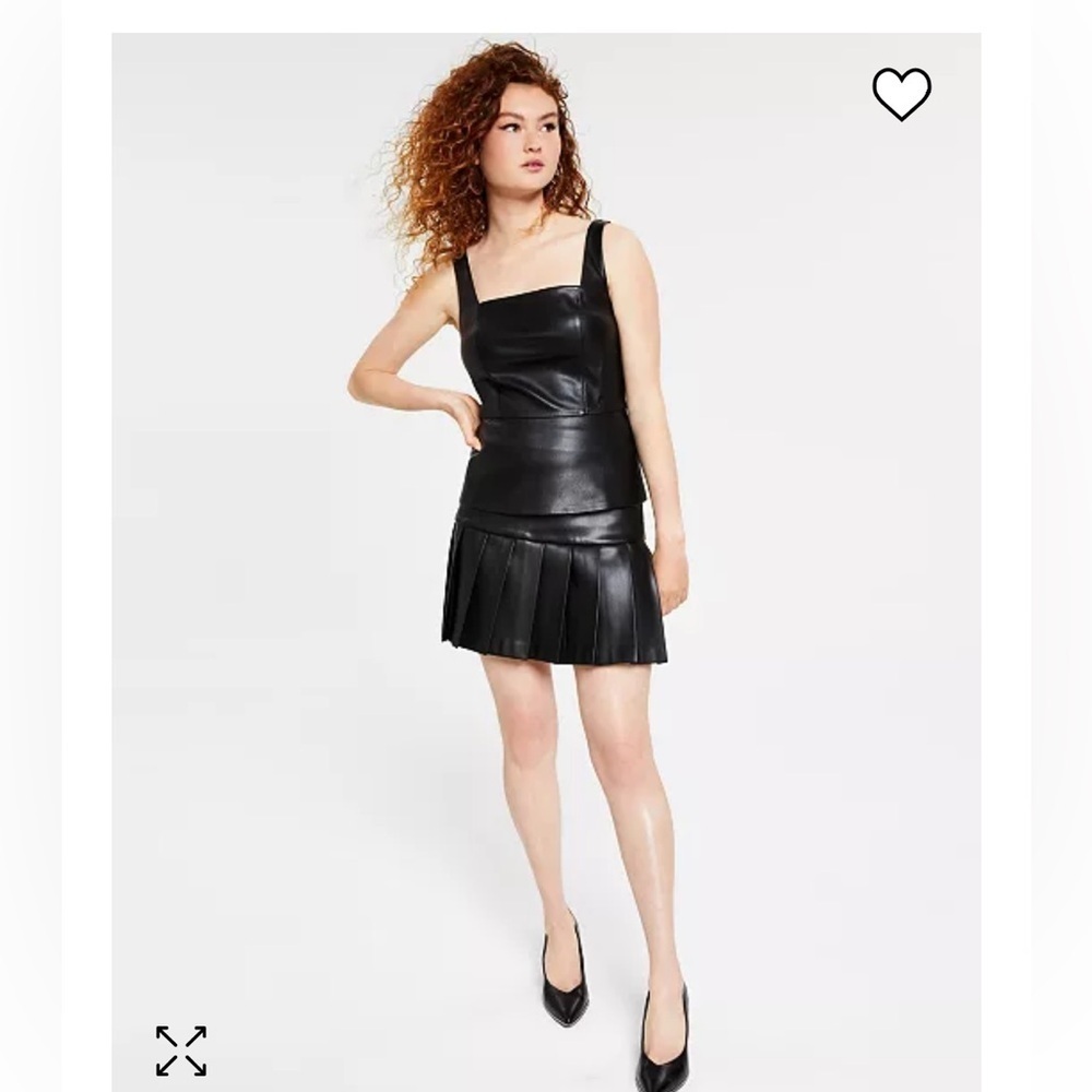NWT Bar III Black Pleather Pleated Mini dress XXS